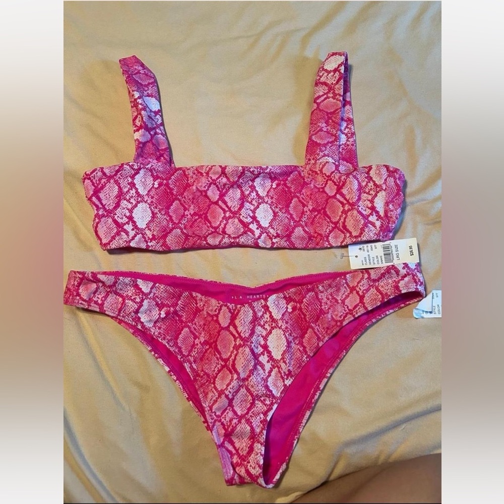 La Hearts Pink Snake Print Bikini